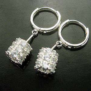 Exporter of Chinese jewelry costume wholesale puffy rectangular clear cz dangle hoop earring  
